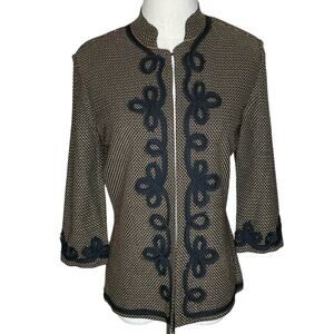 Ming Wang Size Small Jacket Textured Black and Brown Soutache Accents Classic